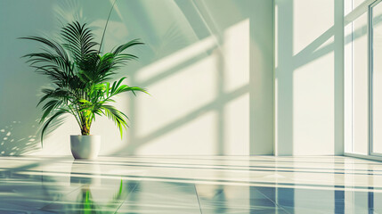 Clean modern empty office setting with green houseplant