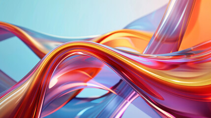 Colorful curve glass with dispersion 3d rendering.