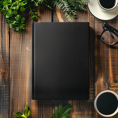 Concept image of employee handbook over wooden office