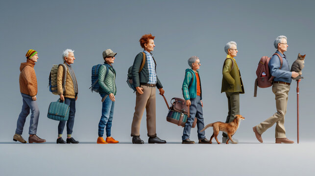 Concept image on age. Characters from young to old.