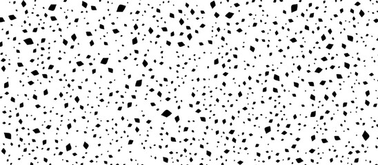 Monochrome background with irregular, chaotic rhombuses, Random halftone. Pointillism style. Abstract geometric texture seamless pattern.