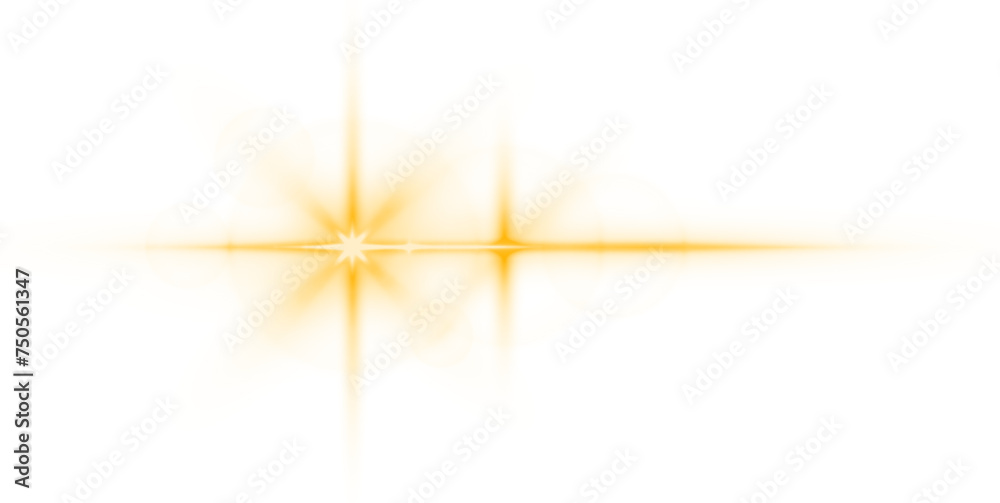 Poster gold lens flares set.isolated on transparent background. sun flash with rays or gold spotlight and b