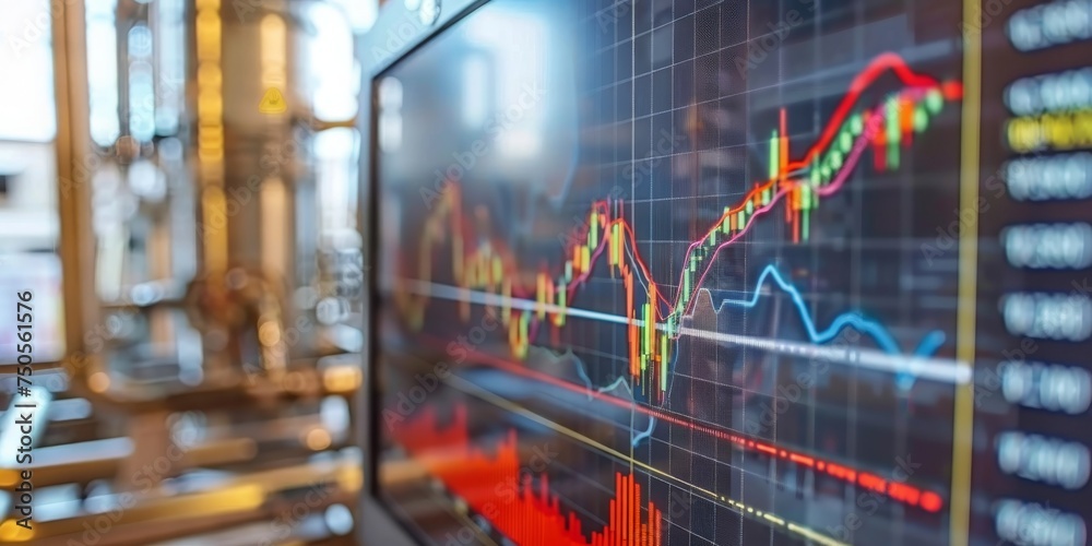 Aufkleber a close-up view of stock market trends and data on a digital trading monitor, generative ai