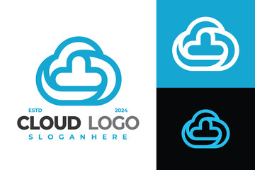 Blue Cloud Linear Logo design vector symbol icon illustration