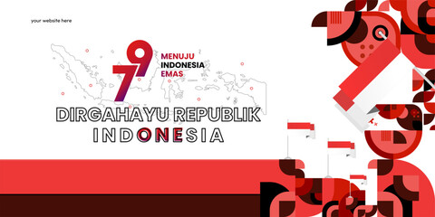 Indonesian Independence Day background in geometric style. Happy 17 august, 79th Indonesian National Day greetings banner with typography. Dirgahayu Republik Indonesia. Vector Illustration