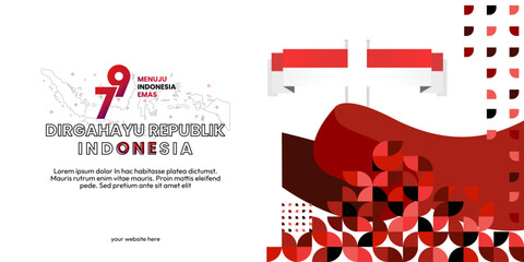 Indonesian Independence Day background in geometric style. Happy 17 august, 79th Indonesian National Day greetings banner with typography. Dirgahayu Republik Indonesia. Vector Illustration