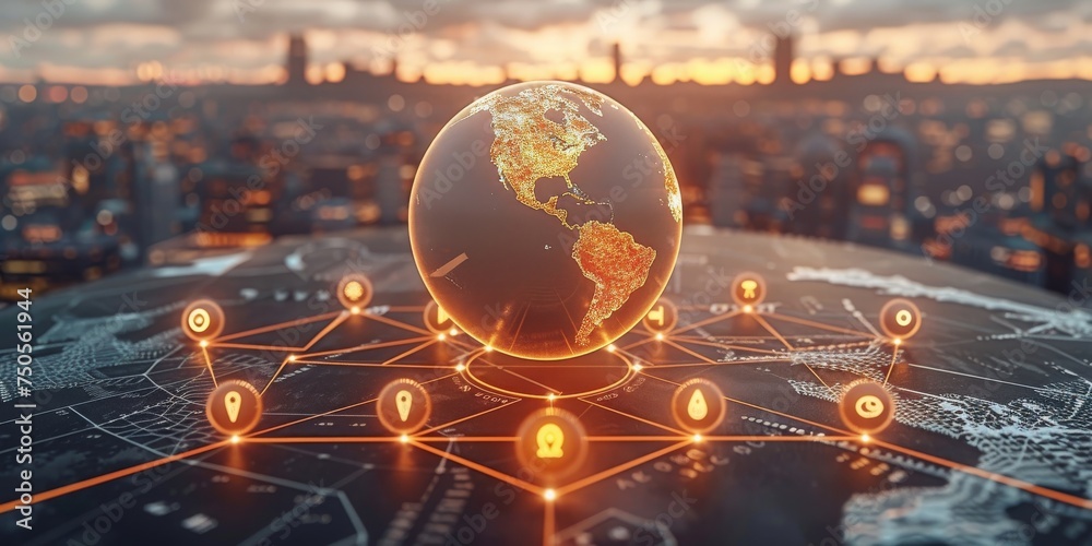 Poster Illustrating the Global Network of Data and Communication Encompassing the Earth, Generative AI