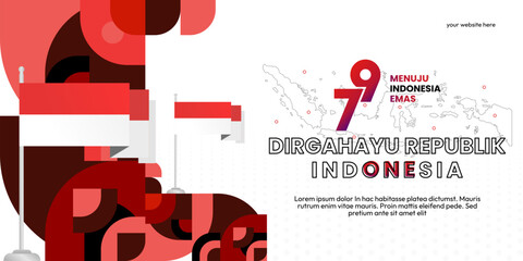 Indonesian Independence Day background in geometric style. Happy 17 august, 79th Indonesian National Day greetings banner with typography. Dirgahayu Republik Indonesia. Vector Illustration