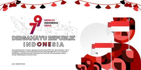 Indonesian Independence Day background in geometric style. Happy 17 august, 79th Indonesian National Day greetings banner with typography. Dirgahayu Republik Indonesia. Vector Illustration