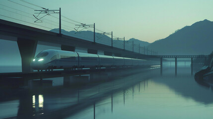 Digital high speed railway bullet train 3d rendering