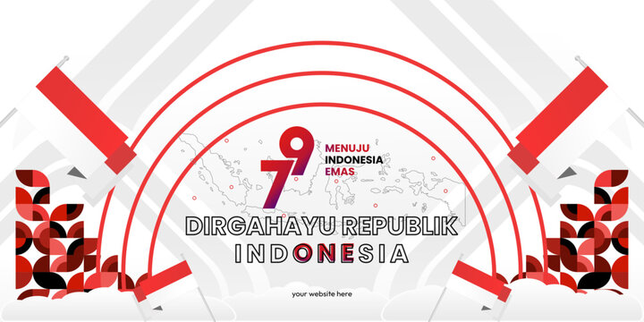 Indonesian Independence Day background in geometric style. Happy 17 august, 79th Indonesian National Day greetings banner with typography. Dirgahayu Republik Indonesia. Vector Illustration