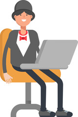 Magician Character Working on Laptop
