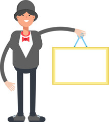 Magician Character Holding Blank Signage
