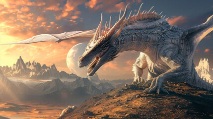 Dragon creature mystical ancient landscape