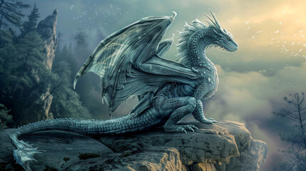 Dragon creature mystical ancient landscape