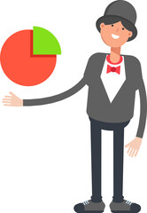 Magician Character Holding Pie Chart
