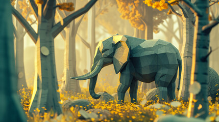 Elephant on forest - obrazy, fototapety, plakaty