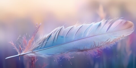 Feather-light wisps of lavender and sky blue swirling softly, creating a peaceful and harmonious scene. - obrazy, fototapety, plakaty