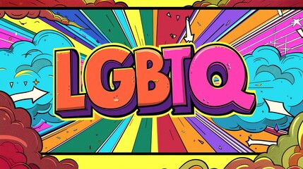 A Vibrant background with the word " LGBTQ " on Abstract Graffiti pop style Typography commercial Background
