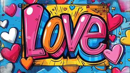 A Vibrant background with the word " Love " on Abstract Graffiti pop style Typography commercial Background