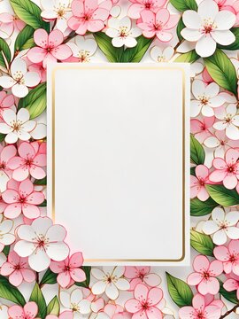 pink cherry blossom  ,watercolour Invitation flower card mockup Card mockup with copy ,flower frame ,Birthday, Wedding, Mother's Day, Valentine's day, Women's Day. 