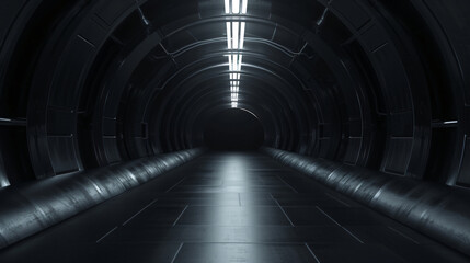 Empty stage in the dark technology tunnel 3d rendering