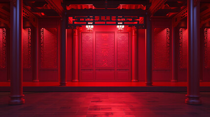 Empty stage with red Chinese style background