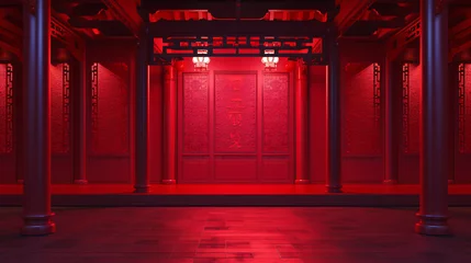Poster Empty stage with red Chinese style background © Cybonad