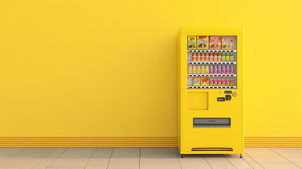 Empty vending machine with yellow background 3d ren
