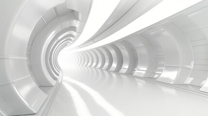 Empty white tunnel with futuristic style 3d rendering