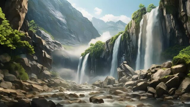 Majestic Waterfall Cascading Downwards Footage