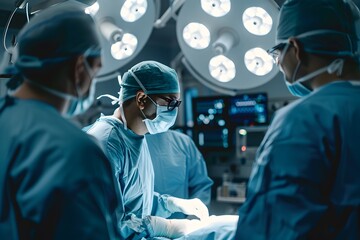Surgeons Performing a Knee Operation in a Cinematic Operating Room - obrazy, fototapety, plakaty