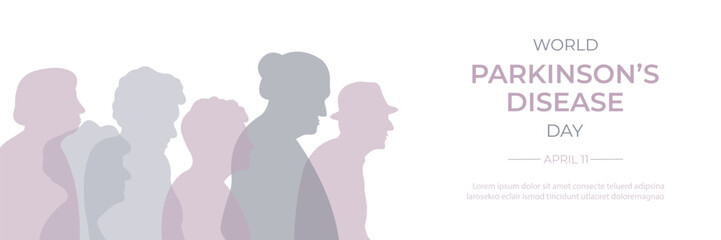 Vector illustration with silhouettes of elderly people.World Parkinson's Day banner. 
