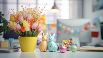 Springtime Splendor: Easter Decorated Office Business Illustration