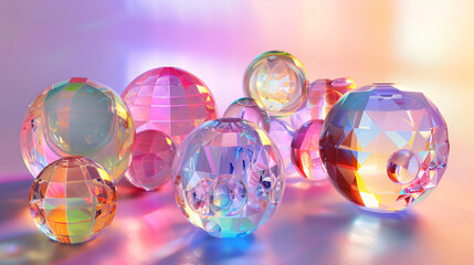 Glass geometries with dispersion colors 3d rendering