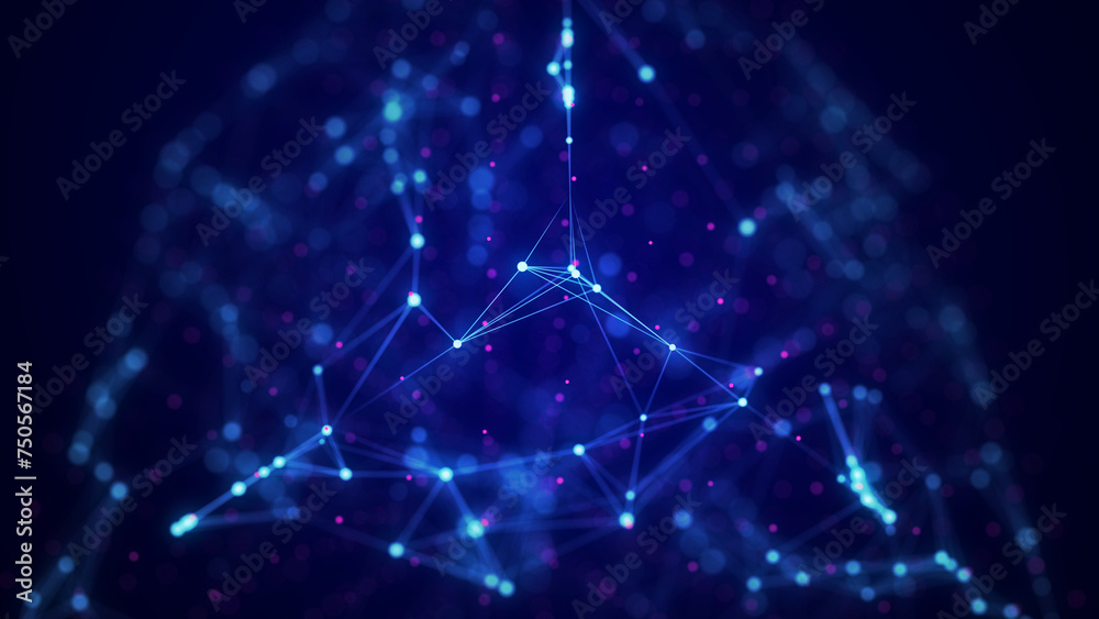 Aufkleber abstract wireframe cube. digital blockchain concept. futuristic blue background with dots and lines.