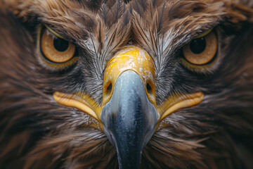 Close-up of the colorful eagle's eyes, sharp back shape