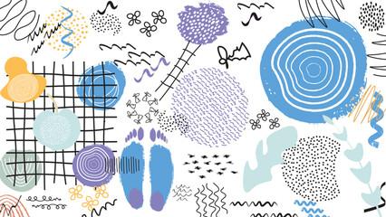 Creative modern hand drown doodle art. Colorful pattern with different geometric elements.
