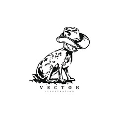 Creative vintage hand drawn dog wearing cowboy hat vector art illustration