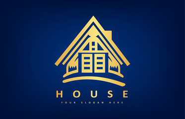 House logo Vector. Real Estate Design. House in chalet style.