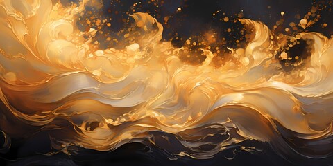 Waves of molten gold and shimmering silver cascade across the canvas, casting a radiant glow that illuminates the illustration with a sense of opulence and luxury. - obrazy, fototapety, plakaty