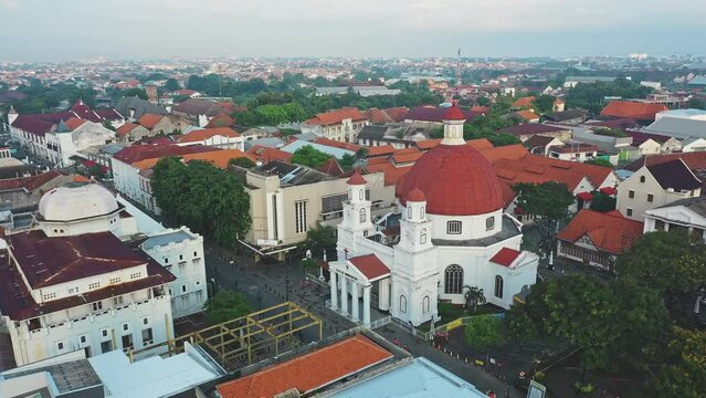 Kota Lama Semarang in the morning with clear sky, showing the colonial building that still exist until now.