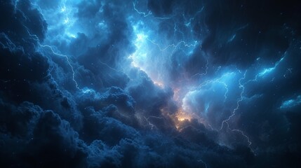 Dramatic stormy clouds with lightning in the colorful sky. Design element for brochure, advertisements, presentation, web and other graphic designer works.