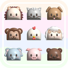set of animals 3d cute