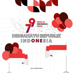 Indonesian Independence Day background in geometric style. Happy 17 august, 79th Indonesian National Day greetings banner with typography. Dirgahayu Republik Indonesia. Vector Illustration