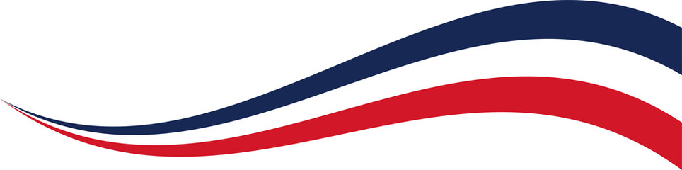 Blue, white and red colored curved border background, as the colors of the national flag of France. Flat design illustration.	