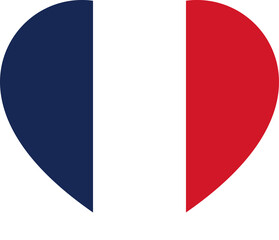 Blue, white and red colored heart icons, as the colors of the national flag of France. Flat design illustration.	