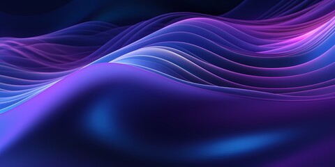 Twilight purple and blue hues in 3D waves, their glossy surface reflecting the soft glow of distant lights.