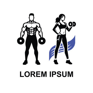 fitness logo or gym logo on white and black background