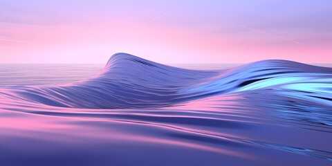 Twilight purple and blue hues in 3D waves, their glossy surface reflecting the soft glow of distant lights.